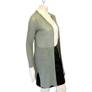 EILEEN FISHER Hemp Blend Textured Knit Long Open Cardigan in Sage Green SZ XS